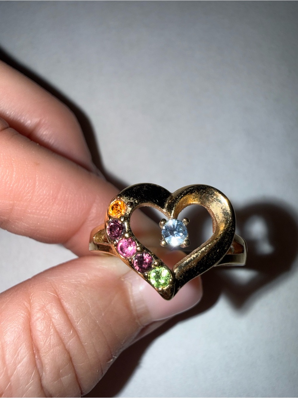 Vintage Gold Heart Ring Size 8 Multicolor Gem Stones 925 Sterling Stamp